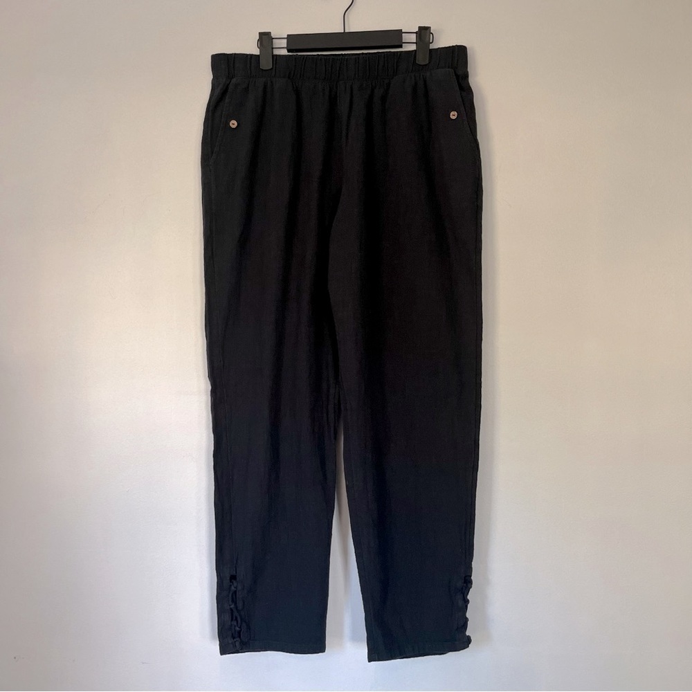 Soft Surroundings Black 100% Cotton Pull On Elastic Waist Casual Pants Size M